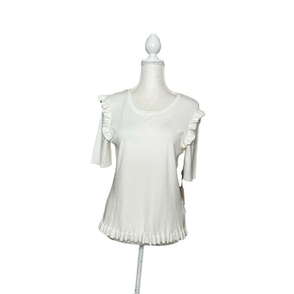 laundry by shelli segal short sleeve ruffle trim top shirt sz xl ivory new - Picture 1 of 10